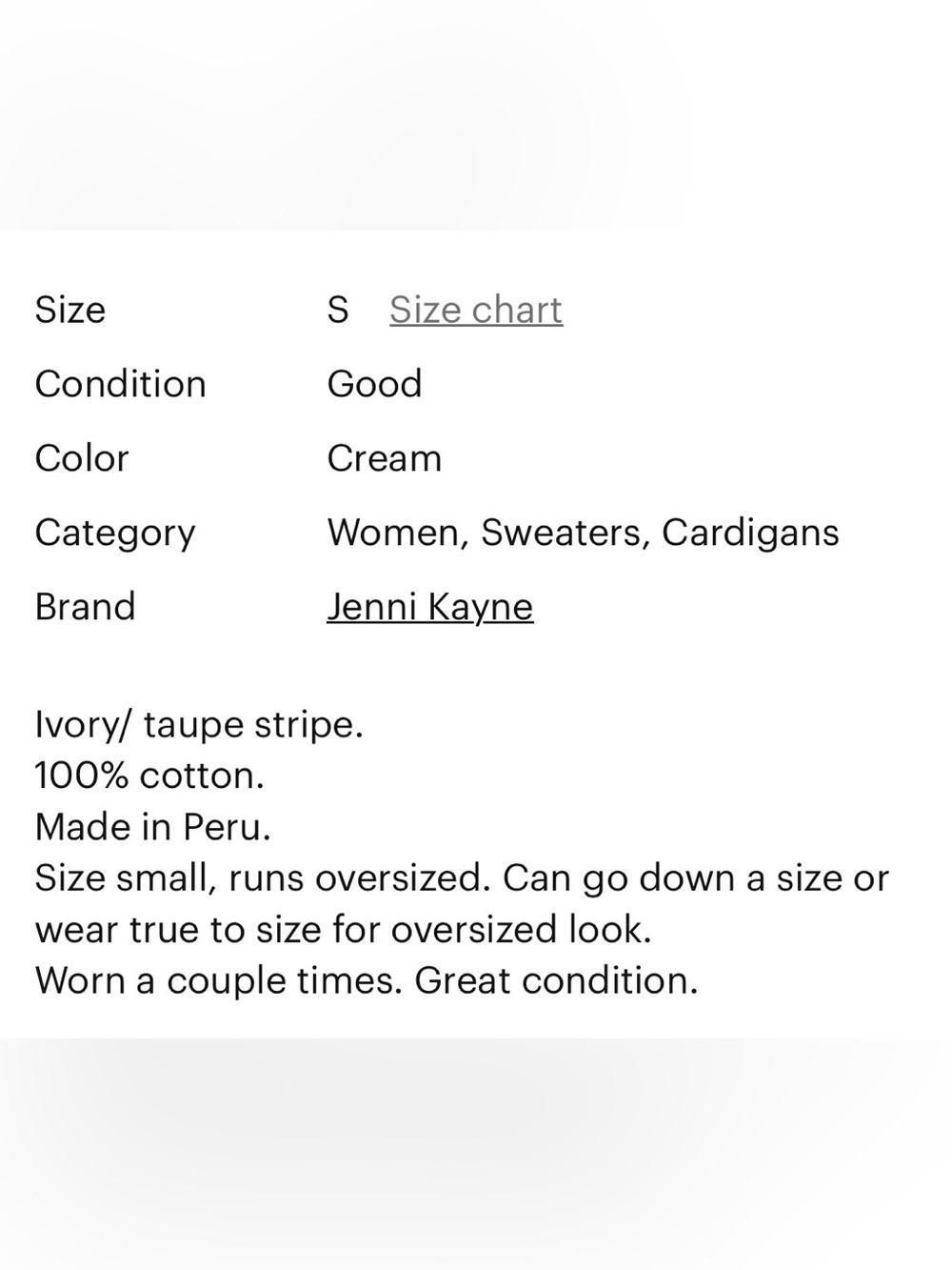 Jenni Kayne Cream Cardigan with Taupe Stripes. Worn once perfect condition. - Picture 2 of 6